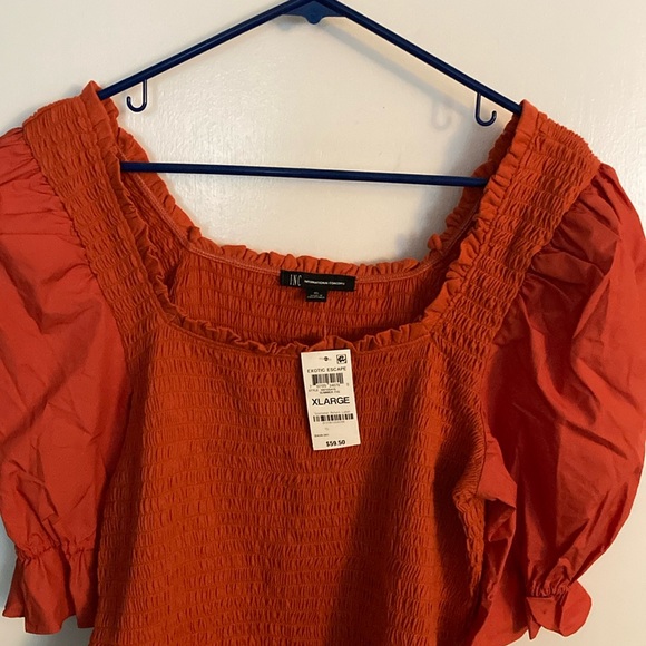 INC Concepts, XL, Exotic Escape, Summer Fig, Smocked top, Puff Sleeves - Picture 5 of 11